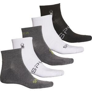 NEW Spyder Men Mesh Quarter Socks 5 Pairs White Black Shoe Size 6 -12 Absorb Tek